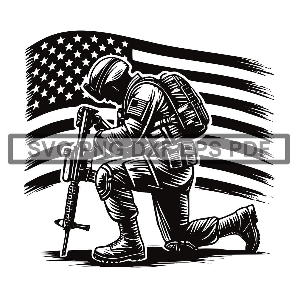 Kneeling Soldier American Flag Svg & Png Files, Patriotic Clipart ...