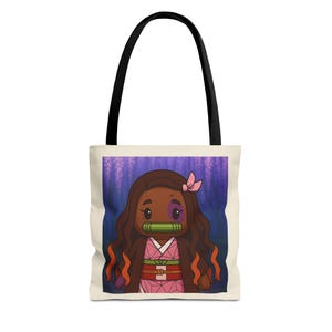 Ube Nezuko Canvas Tote Bag - Demon Slayer Anime Inspired, Reusable Shopping Bag
