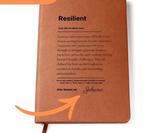 Vegan Leather Journal, Resilient Motivational Gift, Inspirational Notebook, Customizable Diary, Brown Personal Organizer