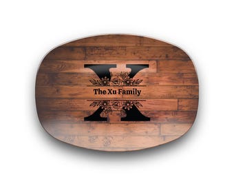 Piatto da portata personalizzato per la famiglia, utensili da cucina con monogramma personalizzato, piatto in polimero infrangibile, adatto al microonde e alla lavastoviglie, elegante regalo di inaugurazione della casa.
