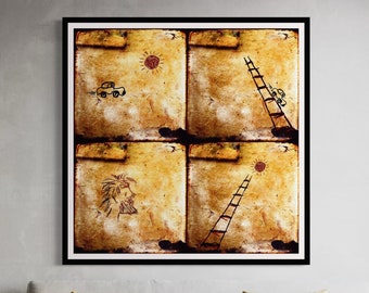Squares On A Square Art Print: Large Abstract Collage, Modern Wall Decor