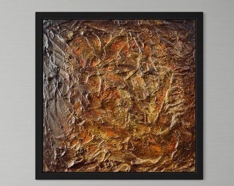 Pintura abstracta marrón y dorada: arte moderno texturizado en lienzo