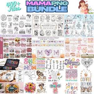 Puede incluir: Un paquete de arte digital con m&aacute;s de 400 archivos, con varios dise&ntilde;os tem&aacute;ticos del D&iacute;a de la Madre. Incluye gr&aacute;ficos para tazas, camisetas y otros art&iacute;culos, con texto como "Mam&aacute;" y elementos florales.