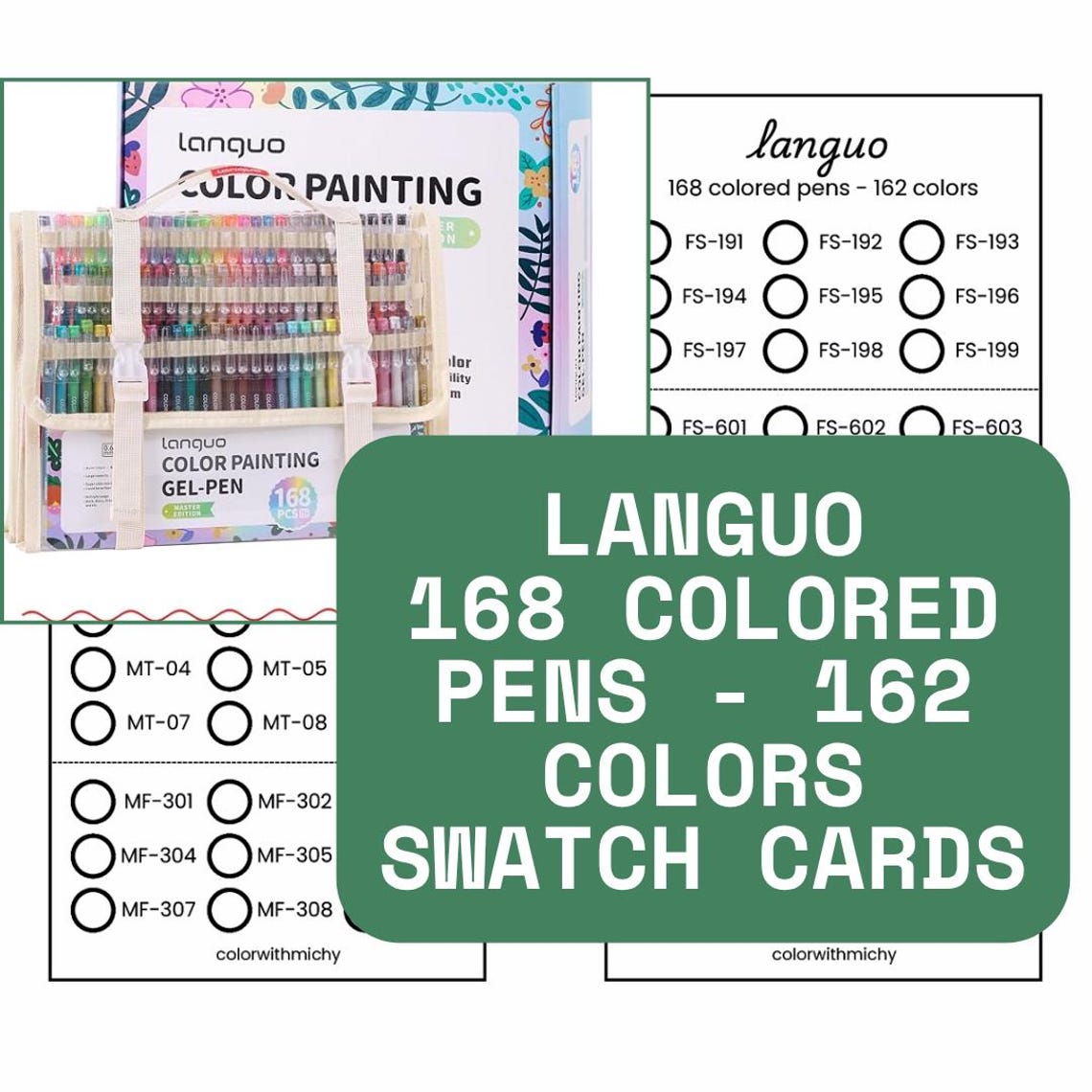 Languo 168 Pc (162 Colors) Color Painting Gel-pen Swatch Cards - Etsy