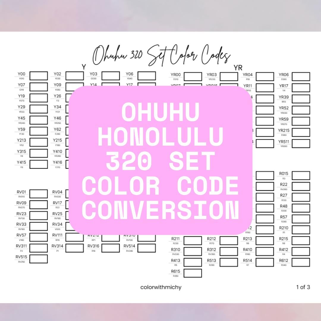 Ohuhu 320 Conversion Code Swatch Sheet | New and Old Color Codes, Ohuhu Honolulu Alcohol Markers