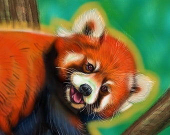 Red panda digital painting art print on canvas