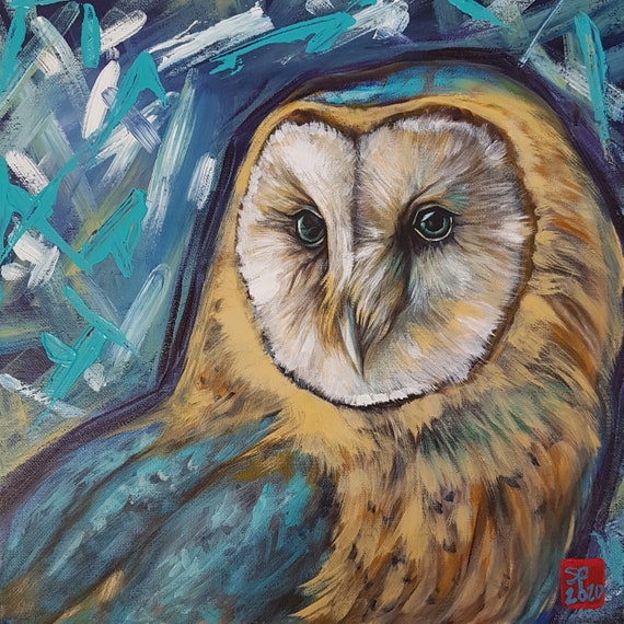 Barn Owl abstract painting print on canvas