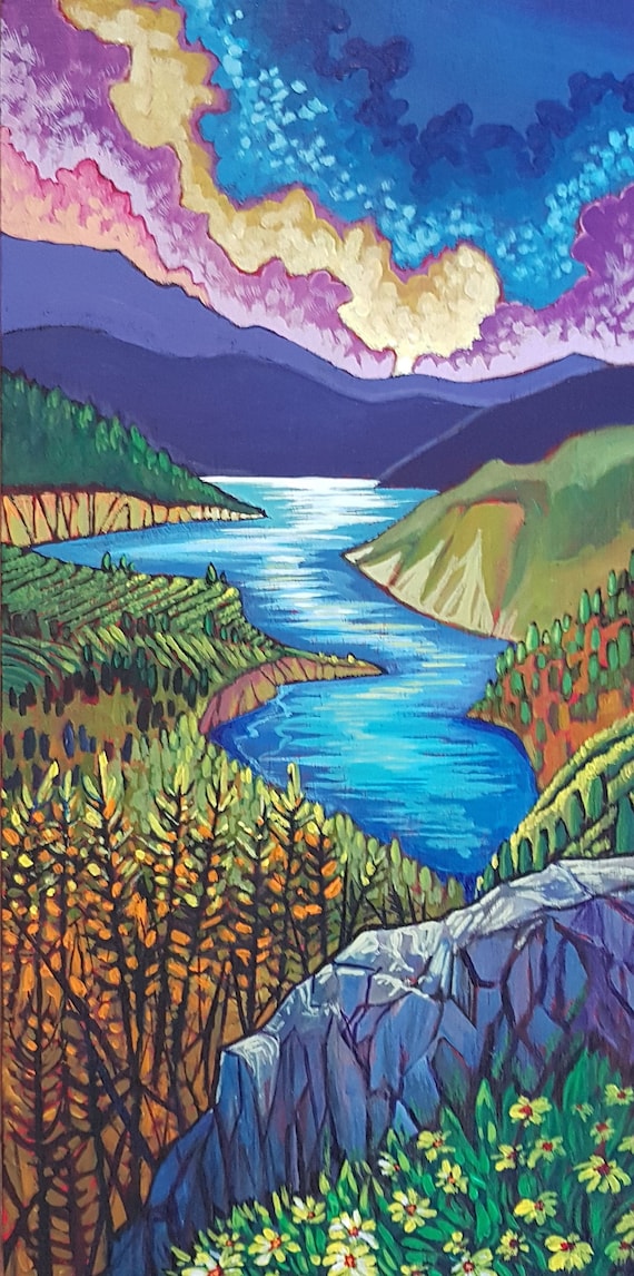 Okanagan Wine country lake life art print on canvas