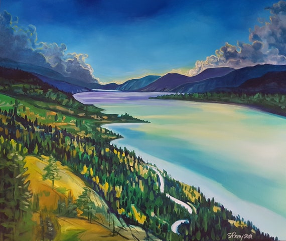 Okanagan Naramata Landscape Lake Painting Print on Canvas