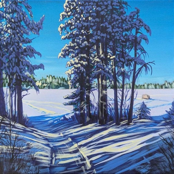 Snowshoe at Crimson Lake painting, print on canvas by Canadian Artist Stephanie Perry