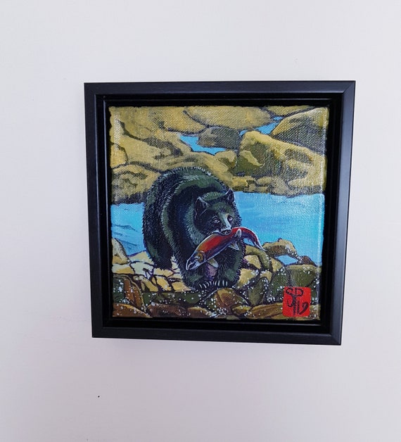 black Bear salmon westcoast art print on canvas