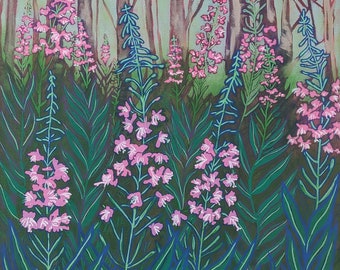 Fields of Fireweed print on canvas by Canadian Artist Stephanie Perry