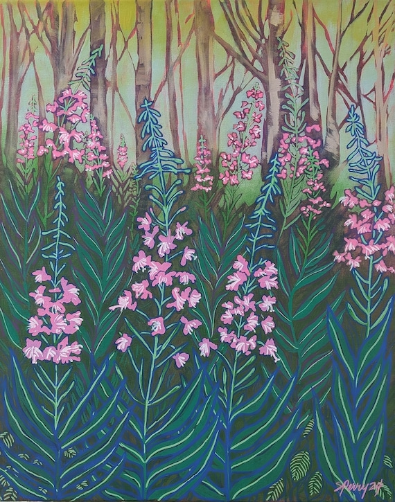 Fields of Fireweed print on canvas by Canadian Artist Stephanie Perry