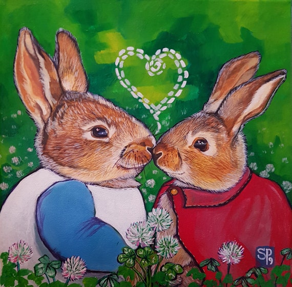 Bunny rabbit easter art, print on canvas