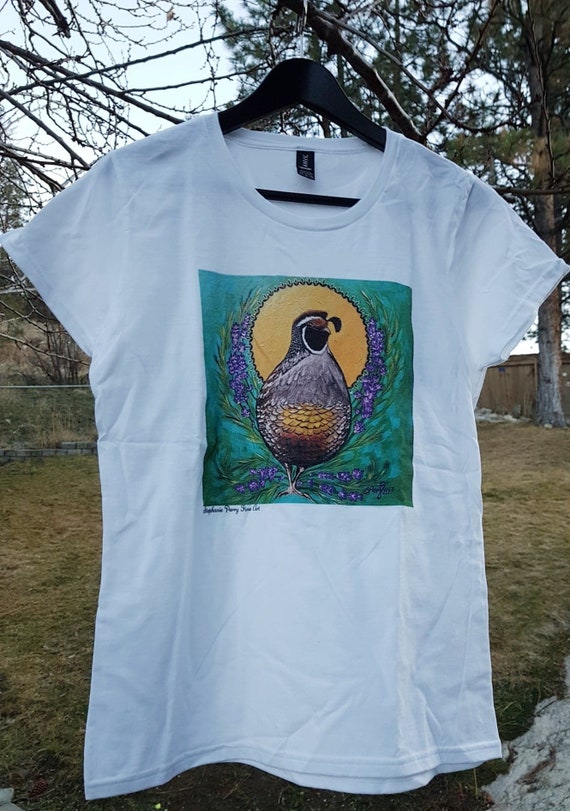 Art Tshirts sz small to xl, Unisex, Canadian artist, quail, humpback whale, deer, moose, caribou, barn owl, raven and quail mandala