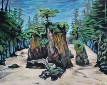 Vancouver island sea stack acrylic painting canvas print 12"x10"