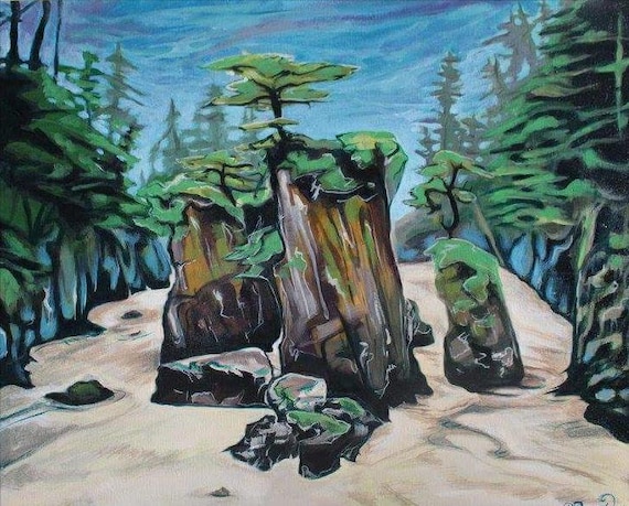 Vancouver island sea stack acrylic painting canvas print 12"x10"
