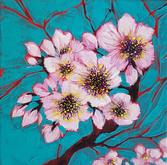 Cherry Blossom in Blue 2021 original painting by Canadian Artist Stephanie Perry