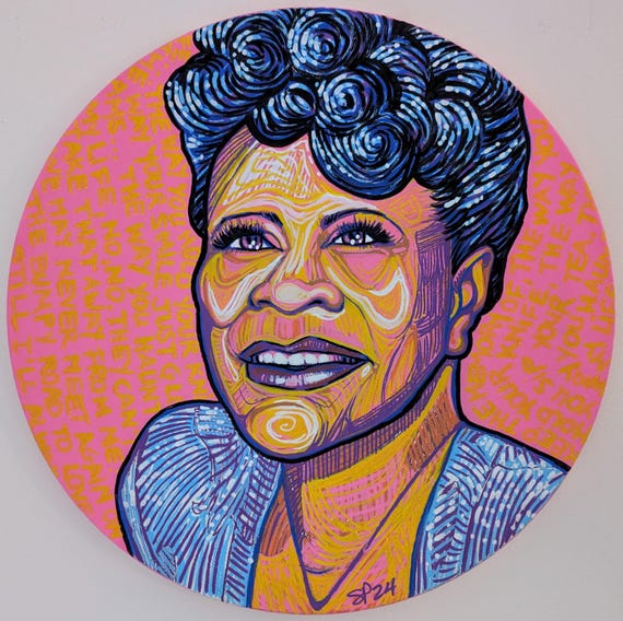 "Queen of song" art print on round canvas by Canadian artist Stephanie Perry