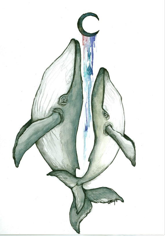 Humpback whales watercolor art print on canvas