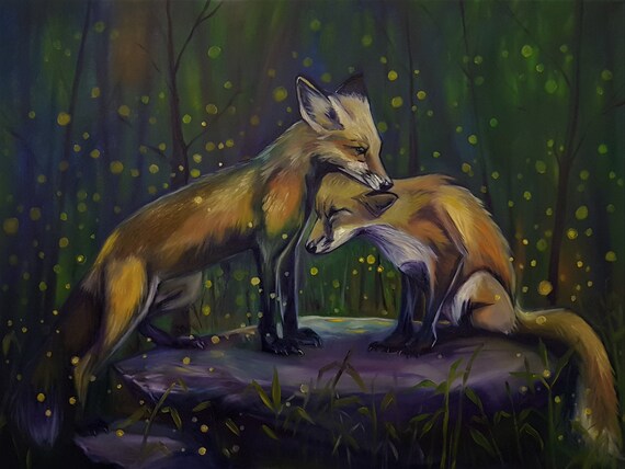 Fox in the Fireflies, 2021, oil on canvas