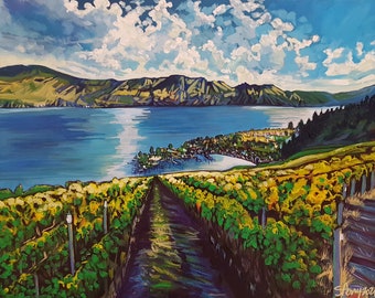 Okanagan Wine Country Landscape painting art print on canvas by Canadian Artist Stephanie Perry