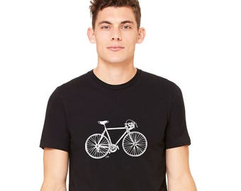 Unisex Bicycle Tshirt Speed Bike Shirt for Men Bicycle T Shirts, Cotton Crewneck Short Sleeved Shirt Biking Shirt, Cyclist Gift Hand Printed