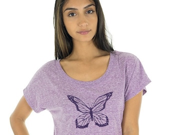 Butterfly Dolman Tee Eco Triblend Tshirt Spring Gardening tshirt Made in America Trendy Blouse Shirts for Women Bug Shirts, Butterflies Tee