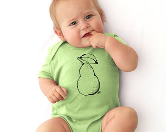 Pear Baby Clothes, Pear Fruit Shirt, Short Sleeved Baby Onepiece Onepiece Baby Bodysuit, Key Lime Green or Custom Colors, Baby Girl Gift Boy