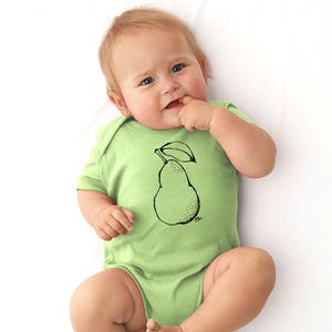 Pear Baby Clothes, Pear Fruit Shirt, Short Sleeved Baby Onepiece Onepiece Baby Bodysuit, Key Lime Green or Custom Colors, Baby Girl Gift Boy