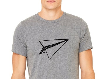Paper Airplane Unisex T-shirt, Soft Cotton Shirts For Men, Paper Plane Shirt, Origami Paper Aircraft, Men's Graphic Tee, Hand printed Shirt