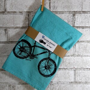 Mountain Bike Cotton Tea Towel or Dish Towel in teal or custom colors image 2