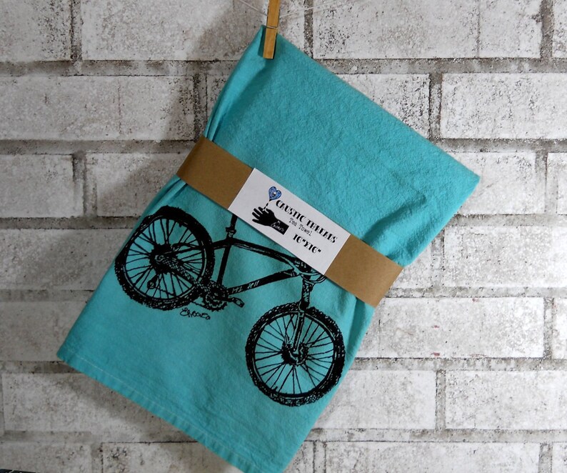 Mountain Bike Cotton Tea Towel or Dish Towel in teal or custom colors image 2
