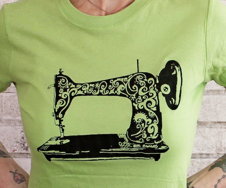 Screenprinted Sewing Machine Tshirt Apple Green Cotton Etsy