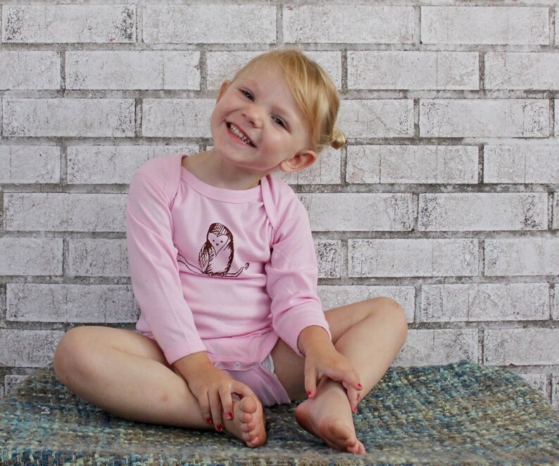 Baby Onepiece Screenprint Shirt Long Sleeved One Piece Baby Girl Clothing Barn Owl Onepiece Cotton Infant Bodysuit Pastel Light Pink
