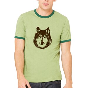 Wolf Ringer T-Shirt, Lone Wolf-Shirt Unisex Ringer T-Shirts, Shirts für Männer, wilden Tier Tshirt, Hand gedruckte Grafik T-Shirt Husky Hund T-Shirt Bild 5