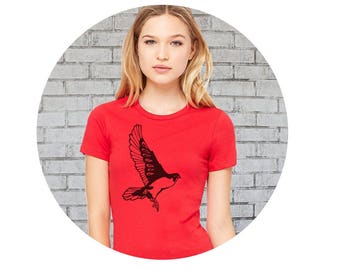 Peregrine Falcon Wildlife Shirt, Birds of Prey, Bird Tshirt, Short Sleeved Cotton Crewneck Graphic Tee Shirt, Red Tee Shirt, Screenprinted