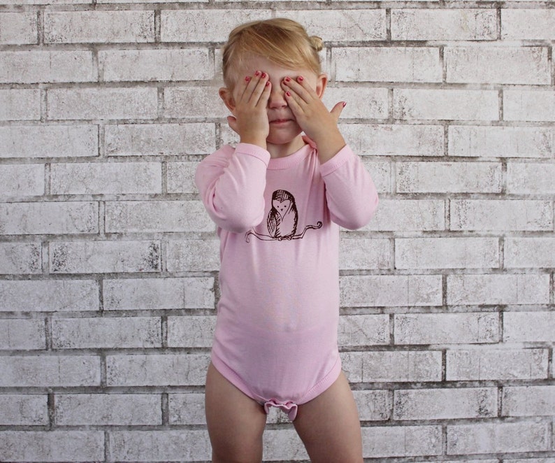 Baby Onepiece Screenprint Shirt Long Sleeved One Piece Baby Girl Clothing Barn Owl Onepiece Cotton Infant Bodysuit Pastel Light Pink
