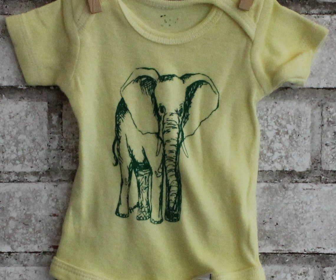 Elephant Baby Bodysuit Cotton Baby Onepiece Butter Yellow Etsy