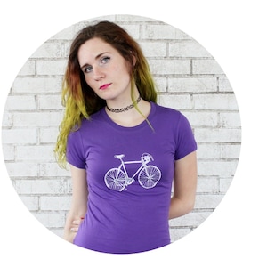 Bicycle Tshirt, Short Sleeved Cotton Crewneck Clothing, Purple Shirt, Road Bike, Speed Cycling, Cyclist Gift, Ladies Clothing, Active Life