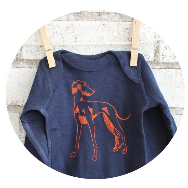 Italian Greyhound Baby Bodysuit, Cotton  Infant Creeper, Navy Blue, Long Sleeves, Onepice Bodysuit, Dog