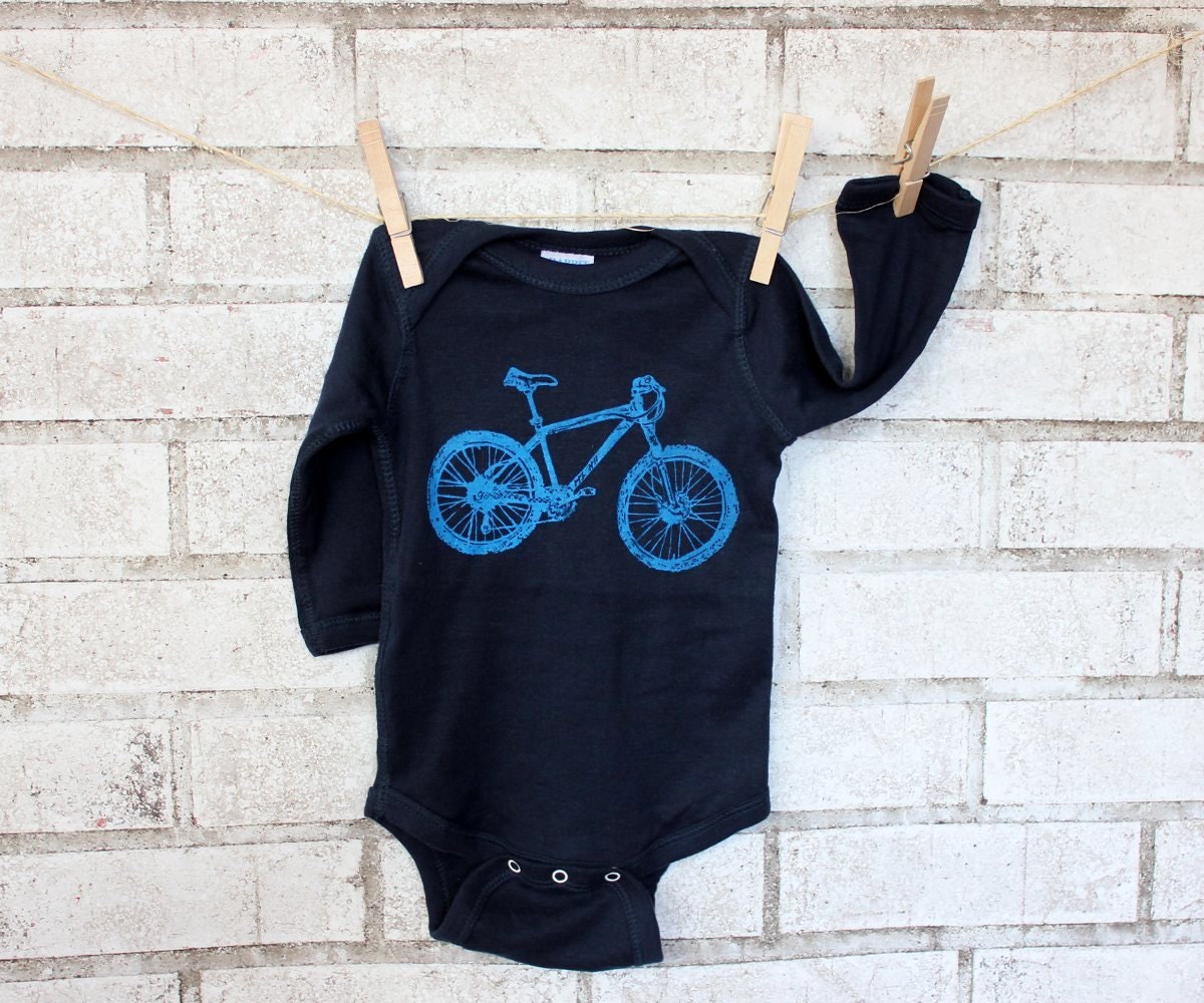 Long Sleeved Mountain Bike Baby Onepiece Bodysuit Navy Blue Etsy