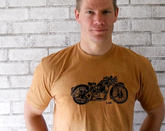 Men, Tshirt, Motorcycle Tshirt, Mens cotton crew neck, rust orange or custom colors