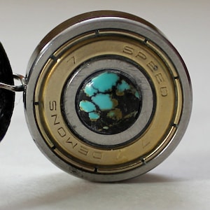 Turquoise reversible skate bearing Pendant, Great stocking stuffer