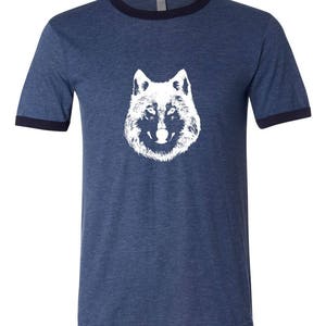 Wolf Ringer Tee Shirt, Lone Wolf Shirt, Unisex Ringer Tees, Shirts For Men, Wild Animal Tshirt, Hand Printed Graphic Tee Shirt Husky Dog Tee image 9