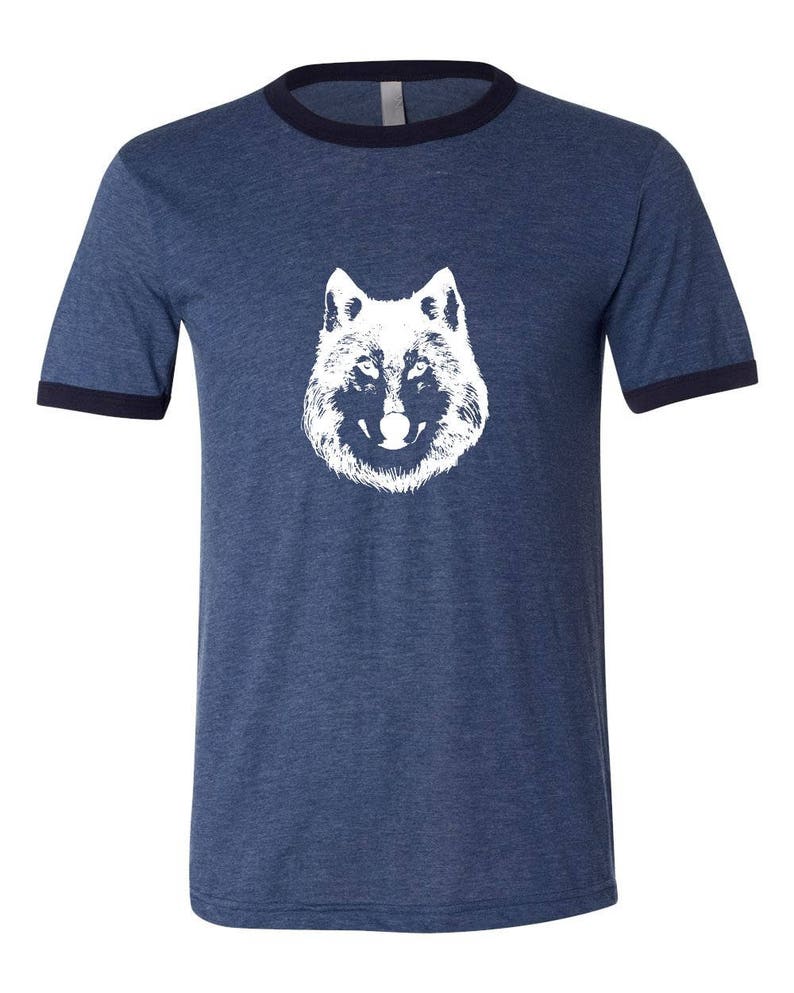Wolf Ringer Tee Shirt, Lone Wolf Shirt, Unisex Ringer Tees, Shirts For Men, Wild Animal Tshirt, Hand Printed Graphic Tee Shirt Husky Dog Tee image 9