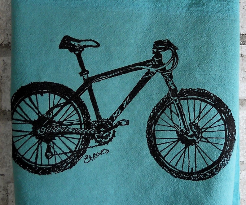 Mountain Bike Cotton Tea Towel or Dish Towel in teal or custom colors image 4