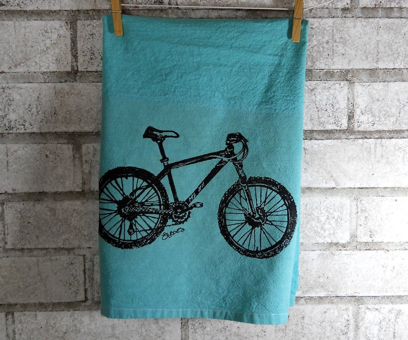 Mountain Bike Cotton Tea Towel or Dish Towel in teal or custom colors image 3
