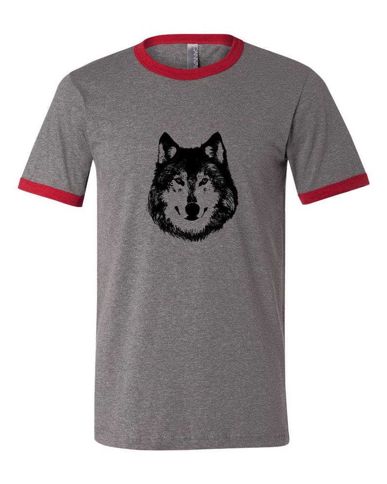 Wolf Ringer T-Shirt, Lone Wolf-Shirt Unisex Ringer T-Shirts, Shirts für Männer, wilden Tier Tshirt, Hand gedruckte Grafik T-Shirt Husky Hund T-Shirt Bild 6