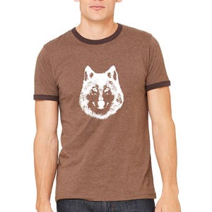 Wolf Ringer T-Shirt, Lone Wolf-Shirt Unisex Ringer T-Shirts, Shirts für Männer, wilden Tier Tshirt, Hand gedruckte Grafik T-Shirt Husky Hund T-Shirt Bild 8